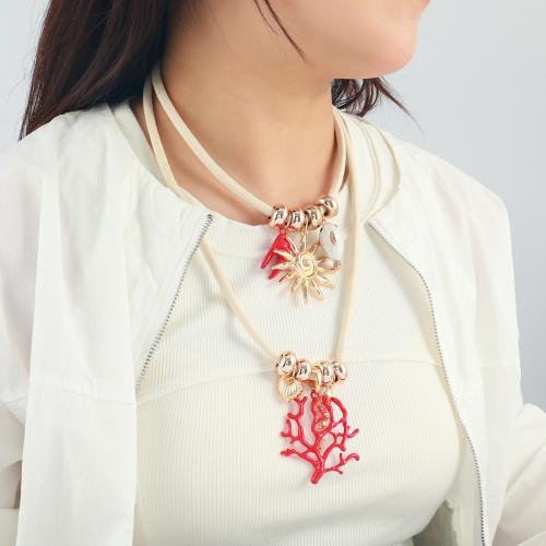 Fashion Multi Layer Necklace, Zinc Alloy, with leather cord, gold color plated, 2 pieces & fashion jewelry, red 