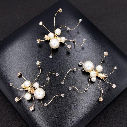 Alligator Hair Clip, Zinc Alloy, with brass wire & Crystal & Plastic Pearl, handmade, three pieces & fashion jewelry & for woman, golden 