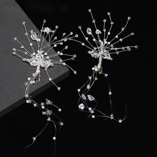 Alligator Hair Clip, Zinc Alloy, with brass wire & Crystal & Plastic Pearl, handmade, fashion jewelry & for woman, silver color 