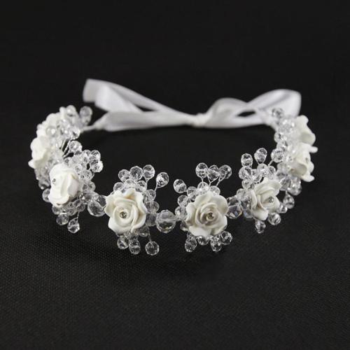 Bridal Hair Wreath, Polymer Clay, with brass wire & Crystal, handmade, fashion jewelry & for woman, silver color 