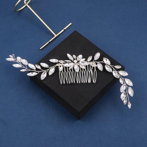Bridal Decorative Hair Comb, Zinc Alloy, with brass wire & Crystal, handmade, fashion jewelry & for woman, silver color 