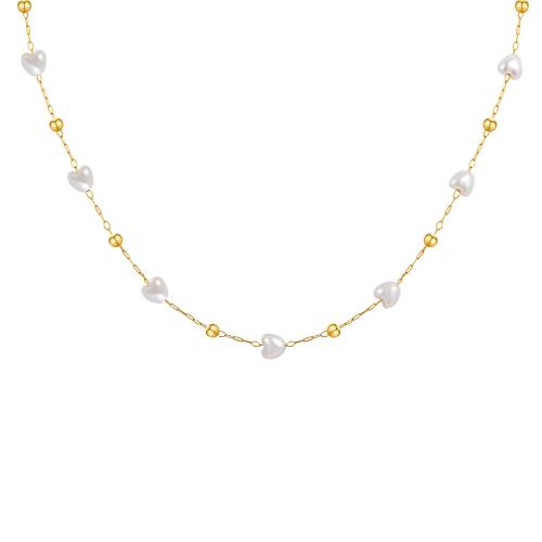 Edelstahl Schmuck Halskette, 304 Edelstahl, mit Kunststoff Perlen, 18K vergoldet, Modeschmuck & für Frau, verkauft von PC