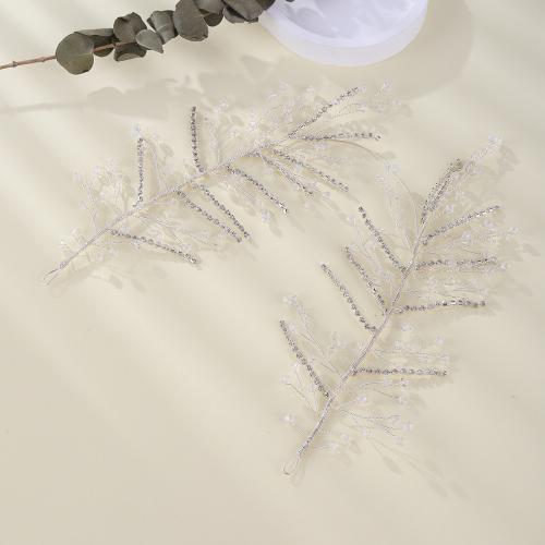 Bridal Hair Flowers, Zinc Alloy, with brass wire & Crystal, handmade, fashion jewelry & for woman & with rhinestone, silver color 