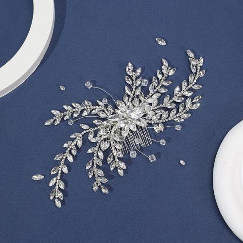 Décoratif Peigne nuptiale de cheveux, alliage de zinc, avec fil en laiton & cristal & strass, fait à la main, bijoux de mode & pour femme, argent, Vendu par PC