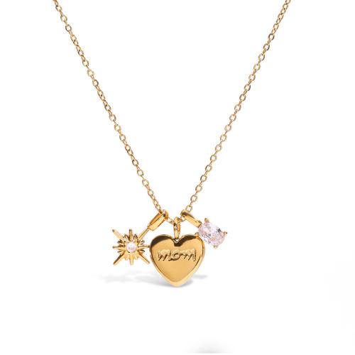 Collier en acier inoxydable Zircon, Acier inoxydable 304, avec zircon cubique, Placage, bijoux de mode & pour femme, doré, Vendu par PC