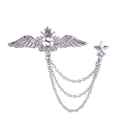 亜鉛合金宝石のブローチ, 亜鉛合金, ウイング, メッキ, ユニセックス & ライン石のある, 無色, brooch length 60-100mm, 売り手 パソコン