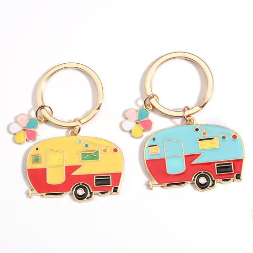 Enamel Zinc Alloy Key Chain, Car, gold color plated, Unisex key clasp length 30-60mm 