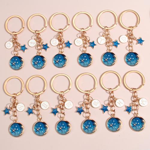 porte-clés en Alliage de Zinc  d'émail, 12 Signes du Zodiaque, Placage de couleur d'or, unisexe & styles différents pour le choix Vendu par PC