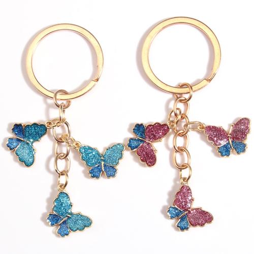 porte-clés en Alliage de Zinc  d'émail, avec cristal, papillon, Placage de couleur d'or, bijoux de mode & unisexe, plus de couleurs à choisir Vendu par PC