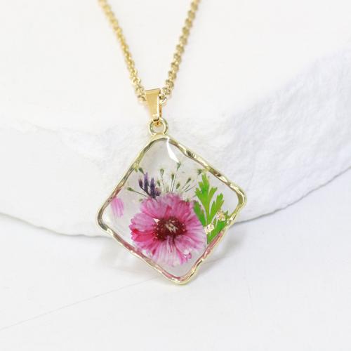 Bijoux Pendentif en résine, avec Fleurs séchées & alliage de zinc, Motif géométrique, goutté d'époxy, unisexe & styles différents pour le choix Vendu par PC