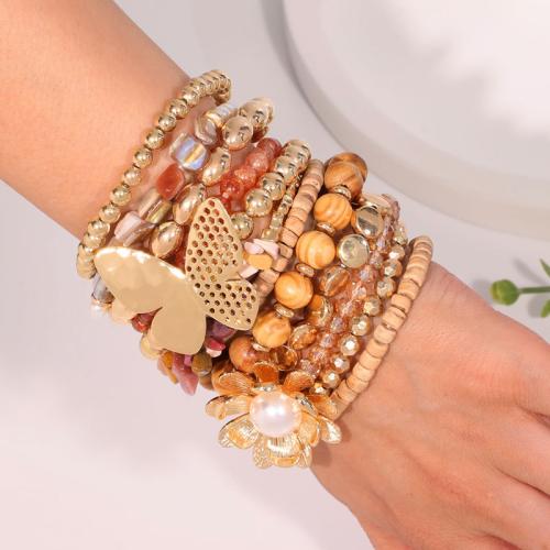 Wolle -Schnur-Armband, Holz, mit Naturstein & Glas & Verkupferter Kunststoff & Kunststoff Perlen & Zinklegierung, Modeschmuck, keine, 12PCs/setzen, verkauft von setzen