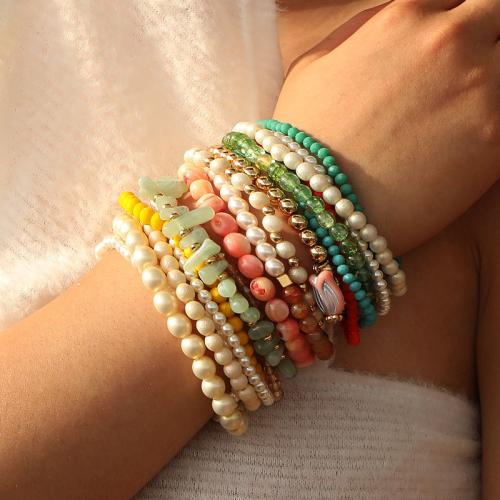 Laine cordon Bracelet, perle de plastique, avec Pierre naturelle & cristal & résine & plastique revêtu de cuivre, bijoux de mode, plus de couleurs à choisir é, Vendu par fixé
