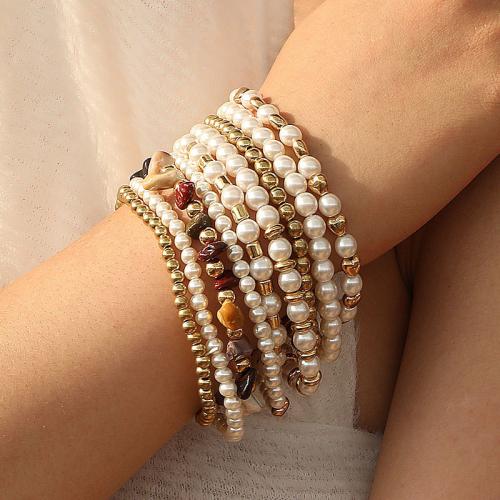 Laine cordon Bracelet, perle de plastique, avec Pierre naturelle & plastique revêtu de cuivre, bijoux de mode, plus de couleurs à choisir é, Vendu par fixé