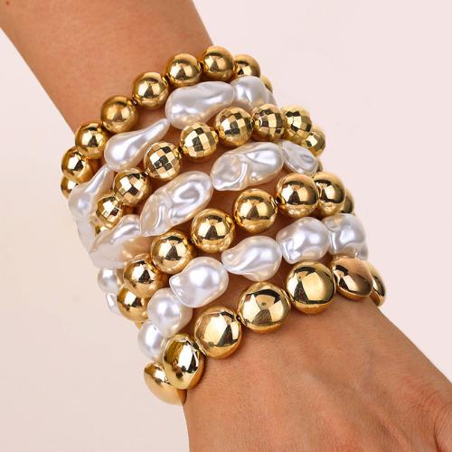 Laine cordon Bracelet, perle de plastique, avec plastique revêtu de cuivre, bijoux de mode, plus de couleurs à choisir é, Vendu par fixé