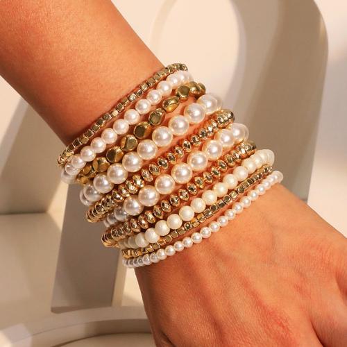 Laine cordon Bracelet, perle de plastique, avec plastique revêtu de cuivre, bijoux de mode, plus de couleurs à choisir é, Vendu par fixé