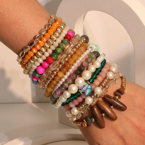 Laine cordon Bracelet, perle de plastique, avec Pierre naturelle & bois & résine, bijoux de mode, plus de couleurs à choisir é, Vendu par fixé