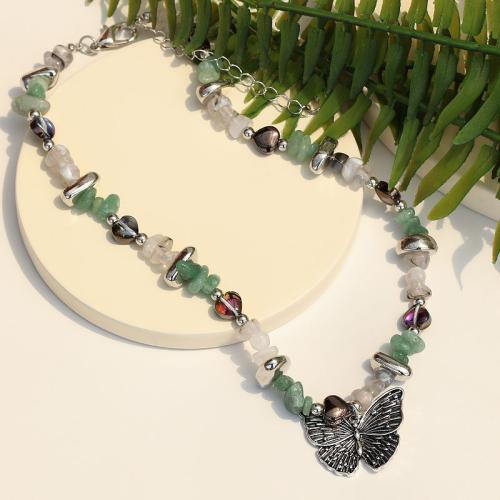 Collier en alliage de zinc, matériel mélangé, avec Pierre naturelle & plastique revêtu de cuivre & alliage de zinc, bijoux de mode, plus de couleurs à choisir, Vendu par PC