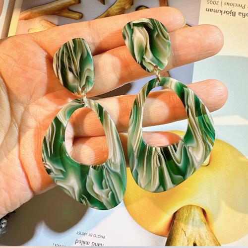 gota pendiente de acrílico, Hoja de acetato, con aleación de zinc, Joyería, verde, Vendido por Par