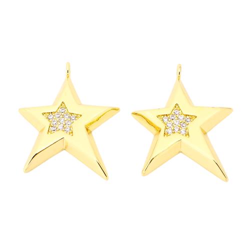 Cubic Zirconia Micro Pave Brass Pendant, Star, DIY & micro pave cubic zirconia, golden 