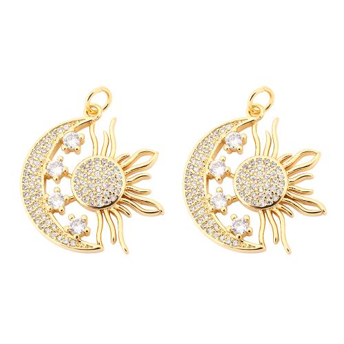 Cubic Zirconia Micro Pave Brass Pendant, DIY & micro pave cubic zirconia & hollow, golden 