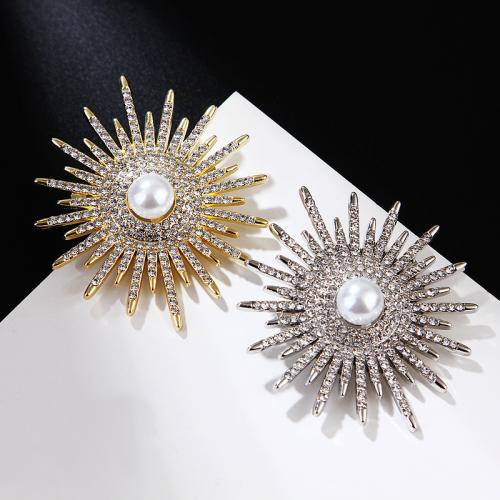ラインス トーン亜鉛合金のブローチ, 亜鉛合金, とともに プラスチック製パール, 太陽, ファッションジュエリー & 女性用 & ライン石のある, 無色, 売り手 パソコン