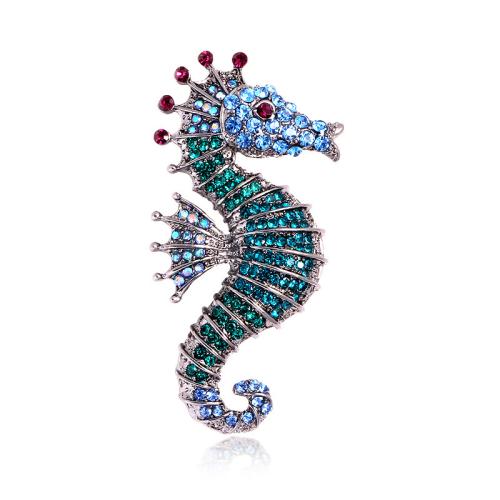 ラインス トーン亜鉛合金のブローチ, 亜鉛合金, タツノオトシゴ, ファッションジュエリー & 男性用 & ライン石のある, 無色, 売り手 パソコン