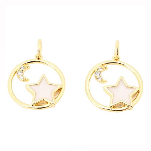 Cubic Zirconia Micro Pave Brass Pendant, with Acrylic, Round, DIY & micro pave cubic zirconia & hollow, golden 