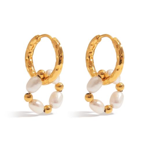 Edelstahl Tropfen Ohrring, 304 Edelstahl, mit Kunststoff Perlen, plattiert, Modeschmuck & verschiedene Stile für Wahl & für Frau, goldfarben, verkauft von Paar