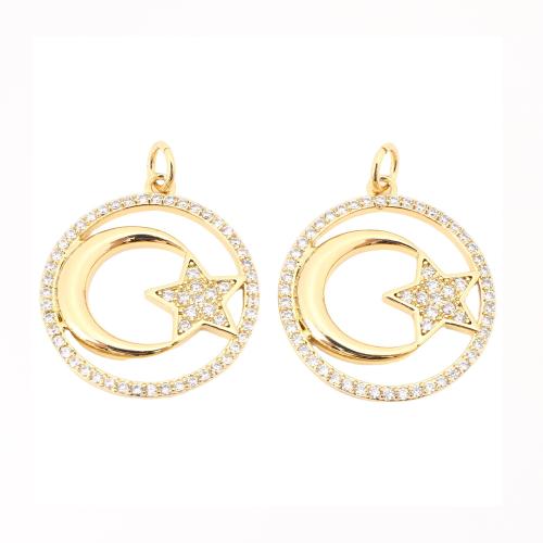 Cubic Zirconia Micro Pave Brass Pendant, Round, DIY & micro pave cubic zirconia & hollow, golden 