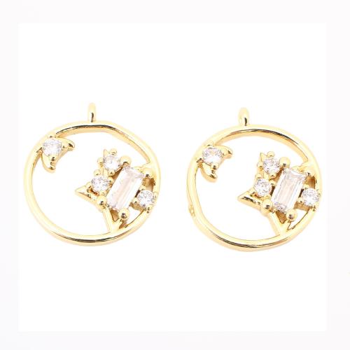 Cubic Zirconia Micro Pave Brass Pendant, Round, DIY & micro pave cubic zirconia & hollow, golden 