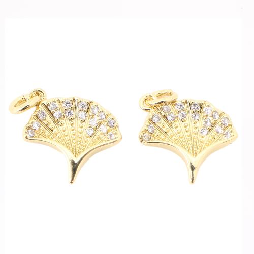 Cubic Zirconia Micro Pave Brass Pendant, Fan, DIY & micro pave cubic zirconia, golden 