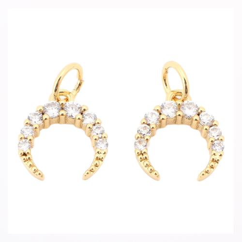 Cubic Zirconia Micro Pave Brass Pendant, Moon, DIY & micro pave cubic zirconia, golden 