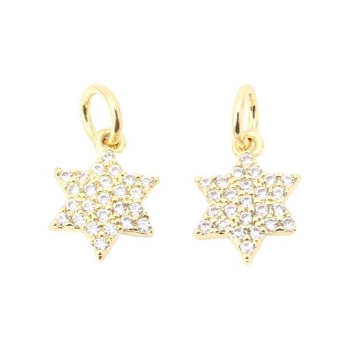Cubic Zirconia Micro Pave Brass Pendant, Star, DIY & micro pave cubic zirconia, golden 