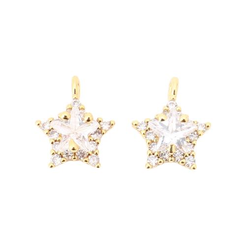 Cubic Zirconia Micro Pave Brass Pendant, Star, DIY & micro pave cubic zirconia, golden 