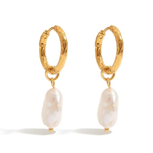 Edelstahl Tropfen Ohrring, 304 Edelstahl, mit Kunststoff Perlen, plattiert, Modeschmuck & verschiedene Stile für Wahl & für Frau, goldfarben, verkauft von Paar