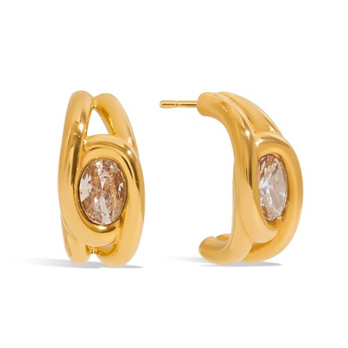 Boucle en acier inoxydable zircons cubiques, Acier inoxydable 304, avec zircon cubique, Placage, bijoux de mode & styles différents pour le choix & pour femme, doré, Vendu par paire