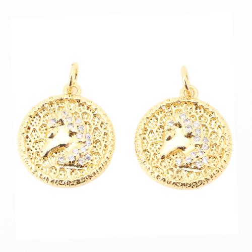 Cubic Zirconia Micro Pave Brass Pendant, Round, DIY & micro pave cubic zirconia, golden 
