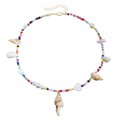 Glas Samenkorne Halskette, Seedbead, mit Muschel & Kunststoff Perlen, plattiert, Modeschmuck & verschiedene Stile für Wahl & für Frau, farbenfroh, verkauft von PC