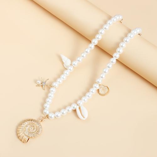 Glass Pearl Necklace, Zinc Alloy, with Glass Pearl, plated, fashion jewelry & for woman 