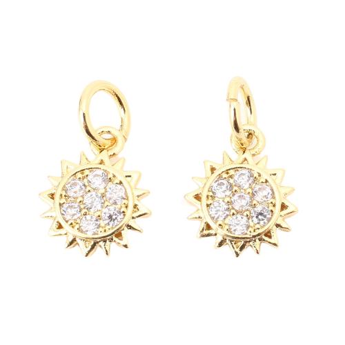Cubic Zirconia Micro Pave Brass Pendant, Sun, DIY & micro pave cubic zirconia, golden 