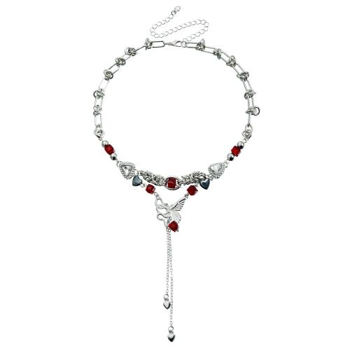 Zink Legierung Halskette, Zinklegierung, mit Glas, plattiert, Modeschmuck & für Frau, originale Farbe, verkauft von PC[