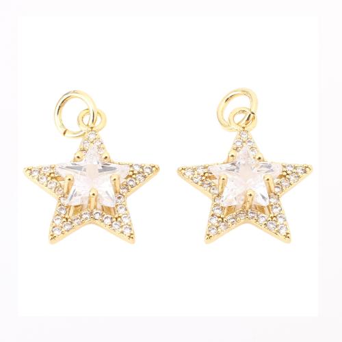 Cubic Zirconia Micro Pave Brass Pendant, Star, DIY & micro pave cubic zirconia, golden 