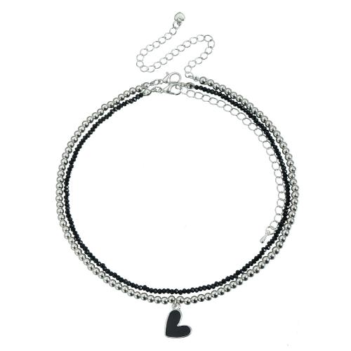 Collier en alliage de zinc, avec verre, Placage, 2 pièces & pour femme & émail, couleur originale, Vendu par fixé
