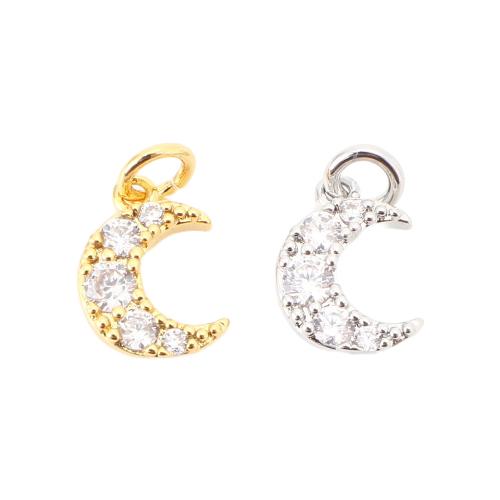 Cubic Zirconia Micro Pave Brass Pendant, Moon, DIY & micro pave cubic zirconia 