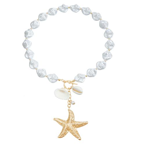Collier en alliage de zinc, avec coquille & perle de plastique, Placage, bijoux de mode & pour femme, doré, Vendu par PC