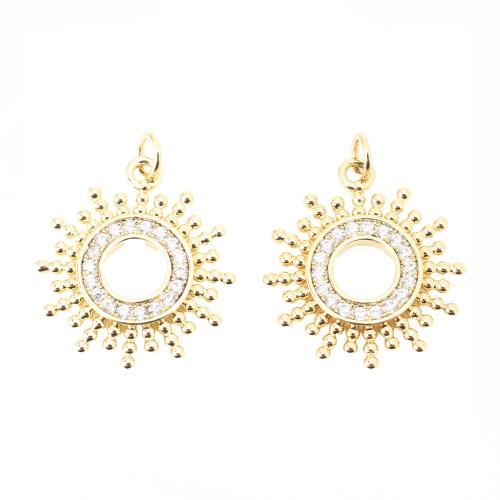 Cubic Zirconia Micro Pave Brass Pendant, Sun, DIY & micro pave cubic zirconia & hollow, golden 