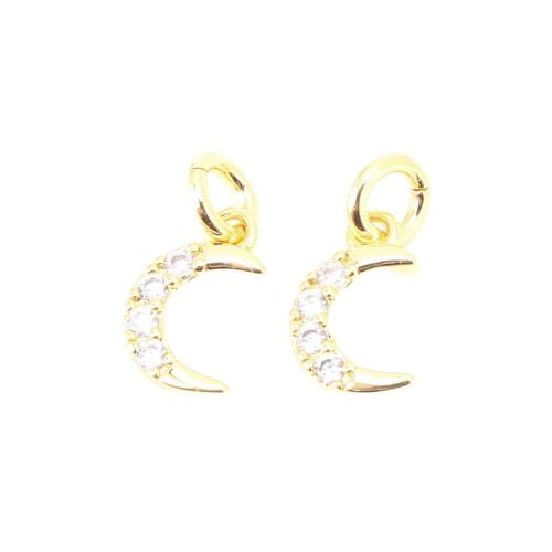 Cubic Zirconia Micro Pave Brass Pendant, Moon, DIY & micro pave cubic zirconia, golden 