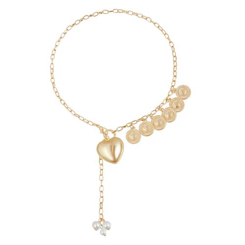 Collier en alliage de zinc, avec perle de plastique, Placage, bijoux de mode & pour femme, doré, Vendu par PC
