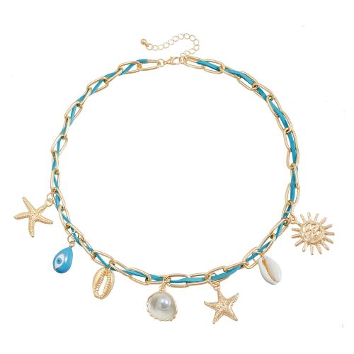 Collier en alliage de zinc, avec Velveteen & coquille & perle de plastique, Placage, bijoux de mode & pour femme, doré, Vendu par PC
