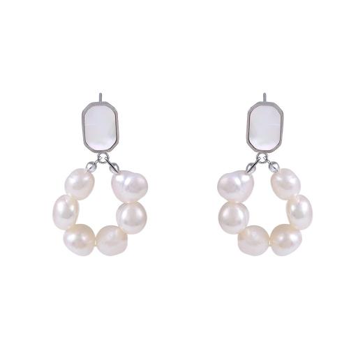 Boucle d'oreille de perle de goutte d'eau douce, Acier inoxydable 304, avec coquille & perle d'eau douce cultivée, Placage, bijoux de mode & pour femme, Vendu par paire